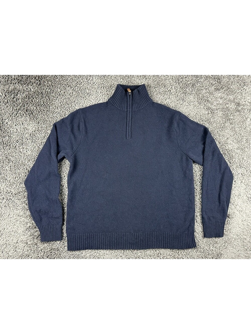 J.Crew Mens XL Navy Blue 100% Lambswool 1/4 Zip Mock Neck Sweater
